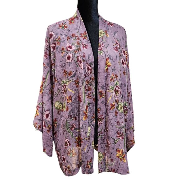 Pure Energy Purple Open Front Wide Sleeve Kimono Cardigan Blouse 1X - Picture 1 of 10
